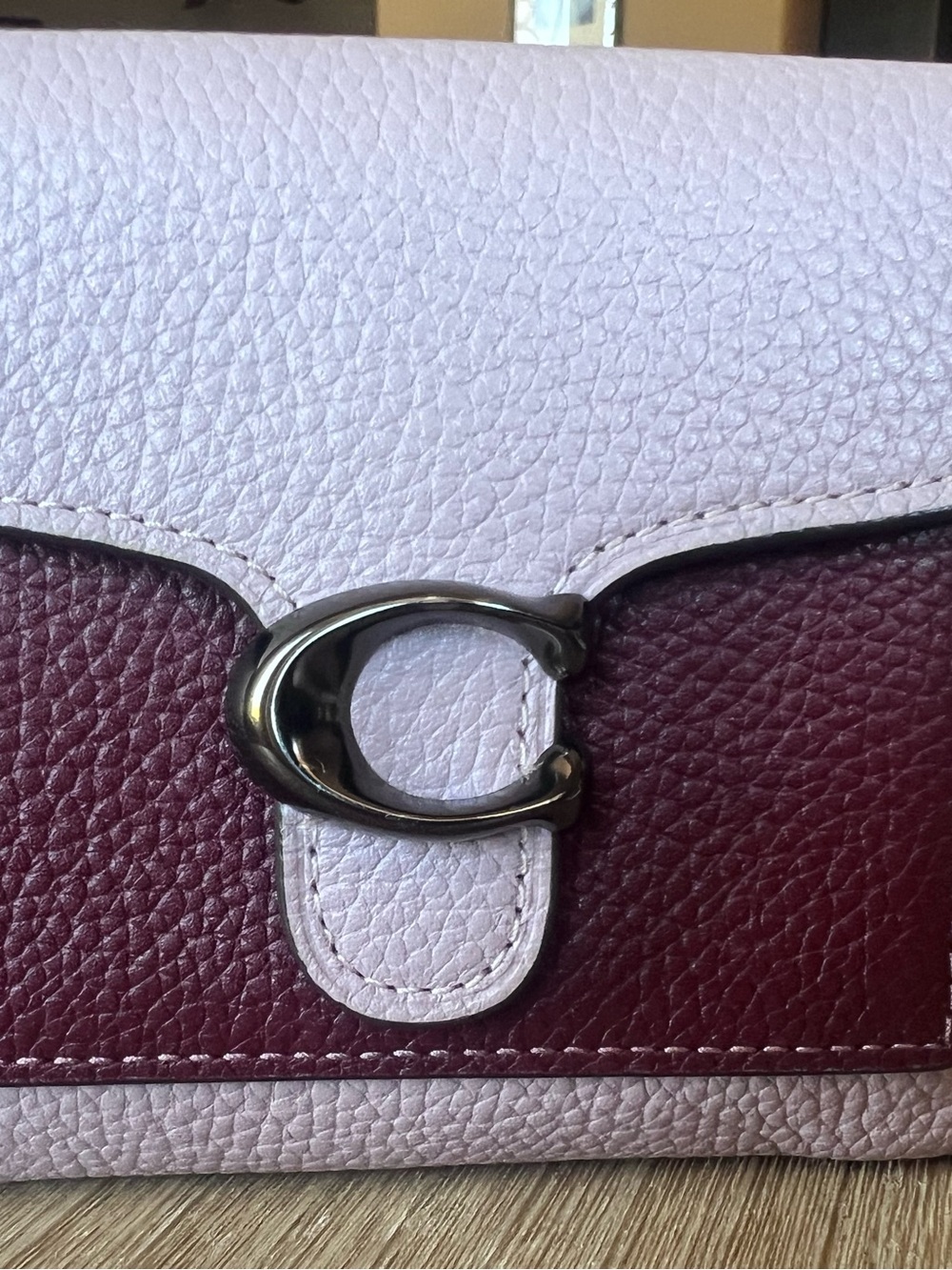 Coach Pebbled Leather Two-Tone Wallet Clutch in lavender and purple
